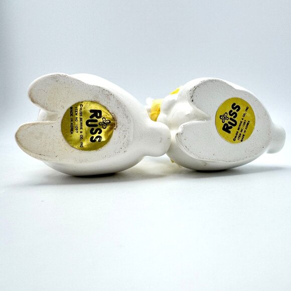 Russ 1980s Vtg Easter Bunny Ceramic Figurines With Yellow Bow Set Of 2 - Picture 3 of 7